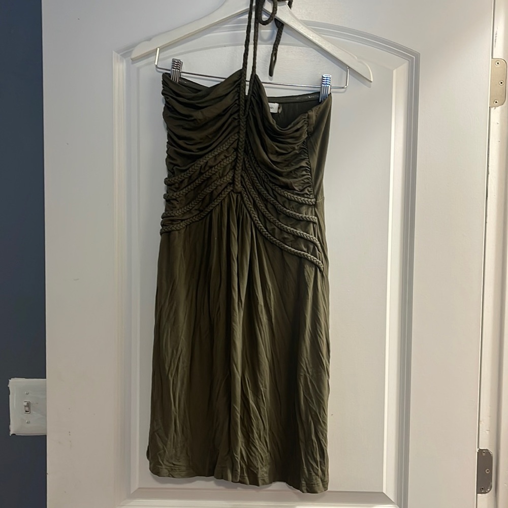 Calvin Klein hunter green tie around the neck rope cotton size 6 dress